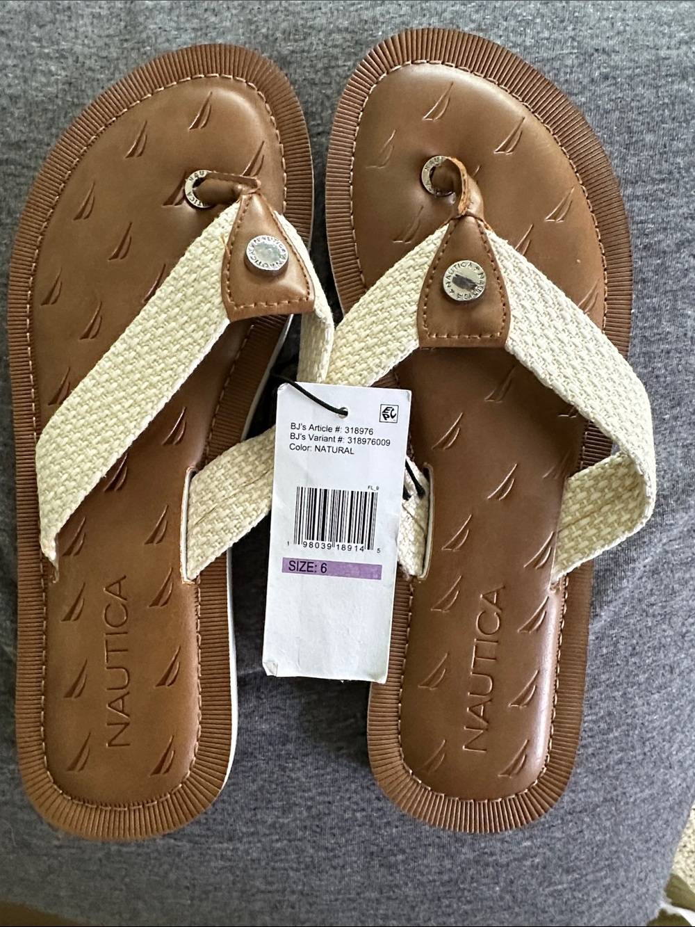 Nautica Women's Natural Tan Braided Strap Thong Sandals
